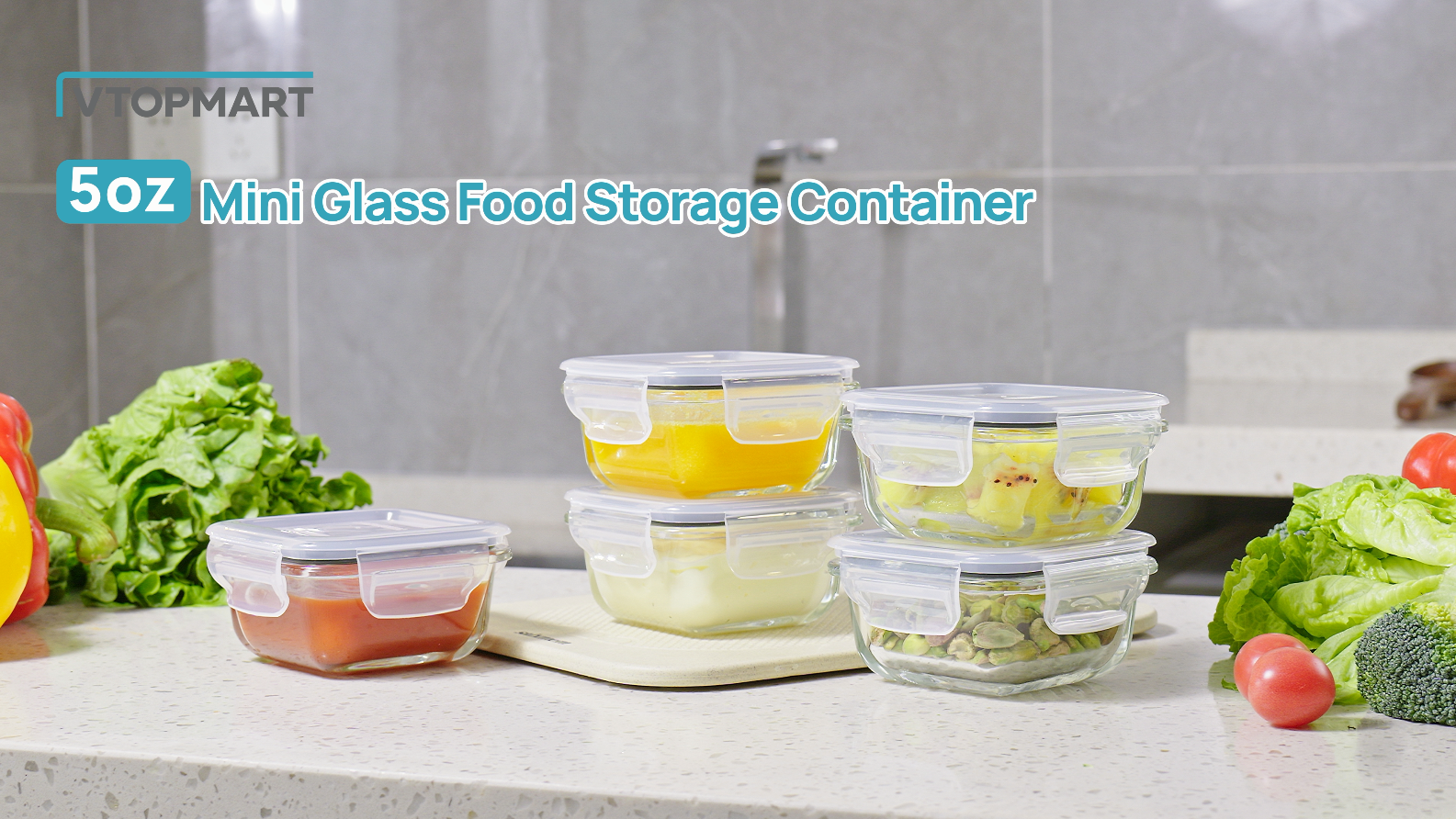 Amazon.com: Vtopmart 5Pack 5oz Small Glass Storage Containers Set